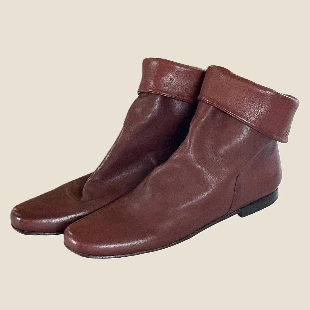 Robert Zur Cognac Leather Slouch Ankle Boots Square Toe Flat 8.5 AA Narrow